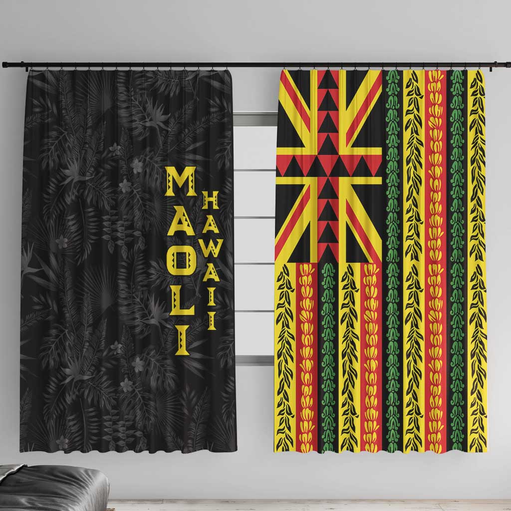 Hawaii Maoli Spirit Window Curtain Kakau Pattern With Flower Lei - Polynesian Pride