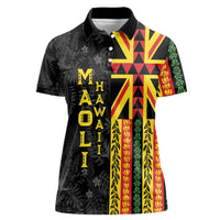 Hawaii Maoli Spirit Women Polo Shirt Kakau Pattern With Flower Lei - Polynesian Pride