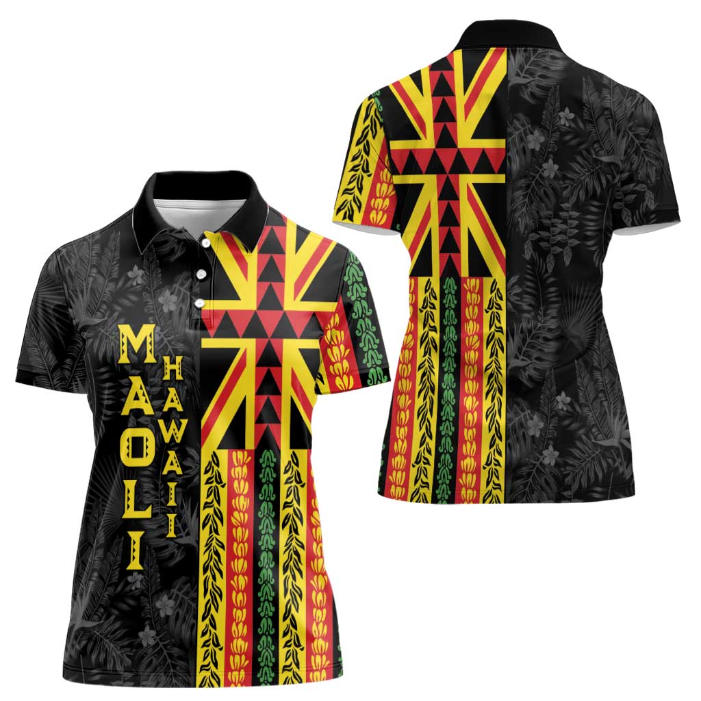 Hawaii Maoli Spirit Women Polo Shirt Kakau Pattern With Flower Lei - Polynesian Pride