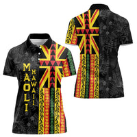Hawaii Maoli Spirit Women Polo Shirt Kakau Pattern With Flower Lei - Polynesian Pride