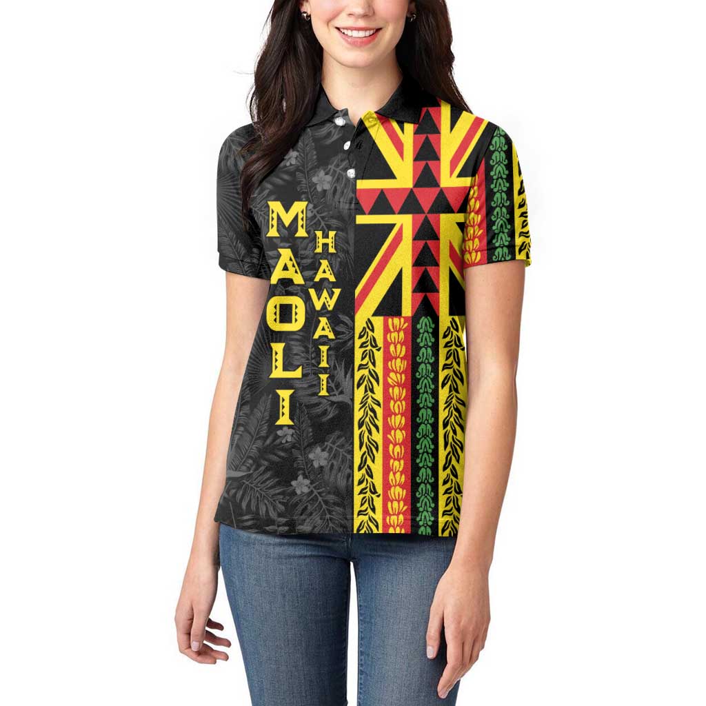 Hawaii Maoli Spirit Women Polo Shirt Kakau Pattern With Flower Lei - Polynesian Pride