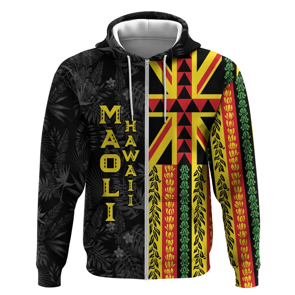 Hawaii Maoli Spirit Zip Hoodie Kakau Pattern With Flower Lei LT05 Zip Hoodie Black - Polynesian Pride
