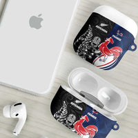 France And New Zealand Rugby AirPods Case Les Bleus Rooster With Maori Tiki - Polynesian Pride