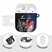 France And New Zealand Rugby AirPods Case Les Bleus Rooster With Maori Tiki - Polynesian Pride