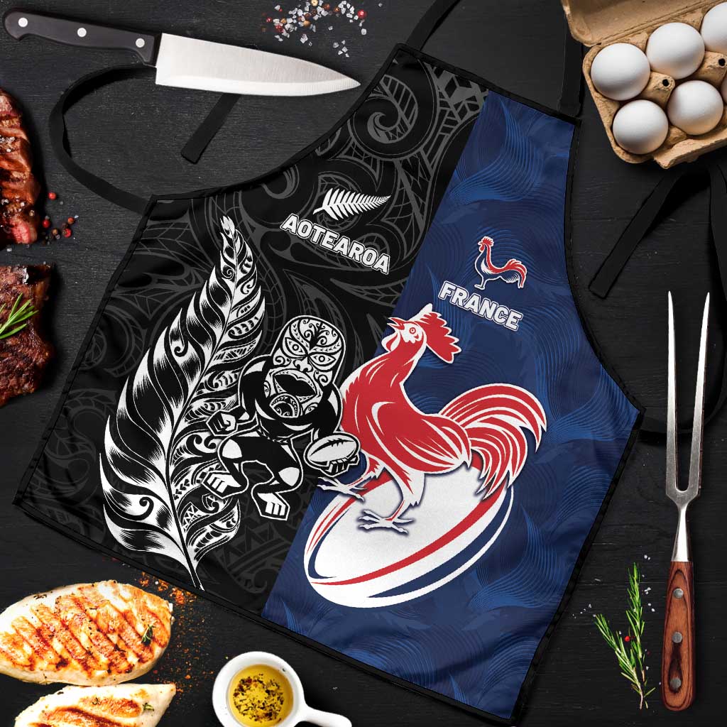France And New Zealand Rugby Apron Les Bleus Rooster With Maori Tiki - Polynesian Pride