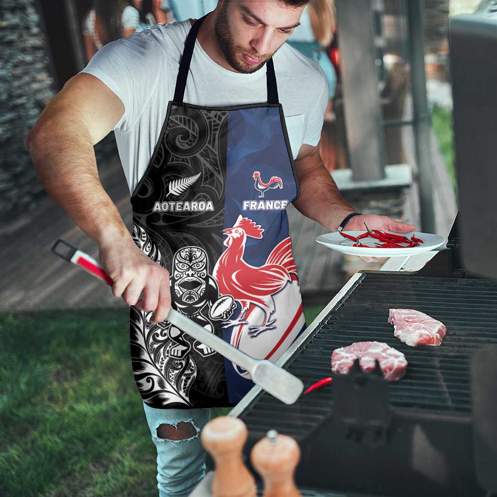 France And New Zealand Rugby Apron Les Bleus Rooster With Maori Tiki - Polynesian Pride