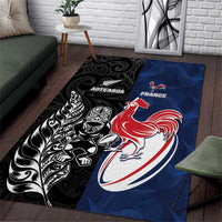 France And New Zealand Rugby Area Rug Les Bleus Rooster With Maori Tiki - Polynesian Pride