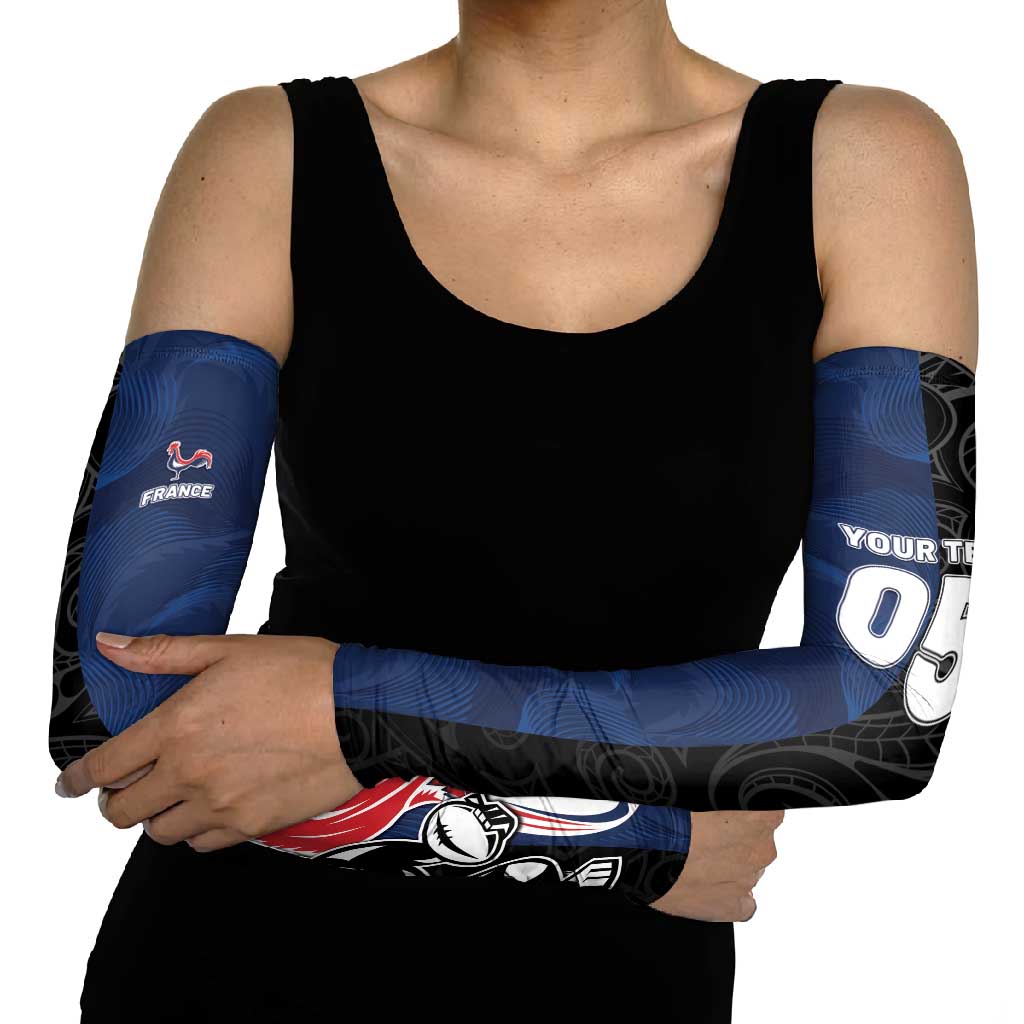 France And New Zealand Rugby Custom Arm Sleeves Les Bleus Rooster With Maori Tiki - Polynesian Pride
