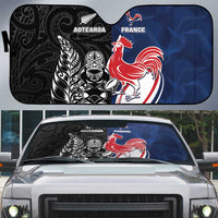 France And New Zealand Rugby Auto Sun Shade Les Bleus Rooster With Maori Tiki - Polynesian Pride