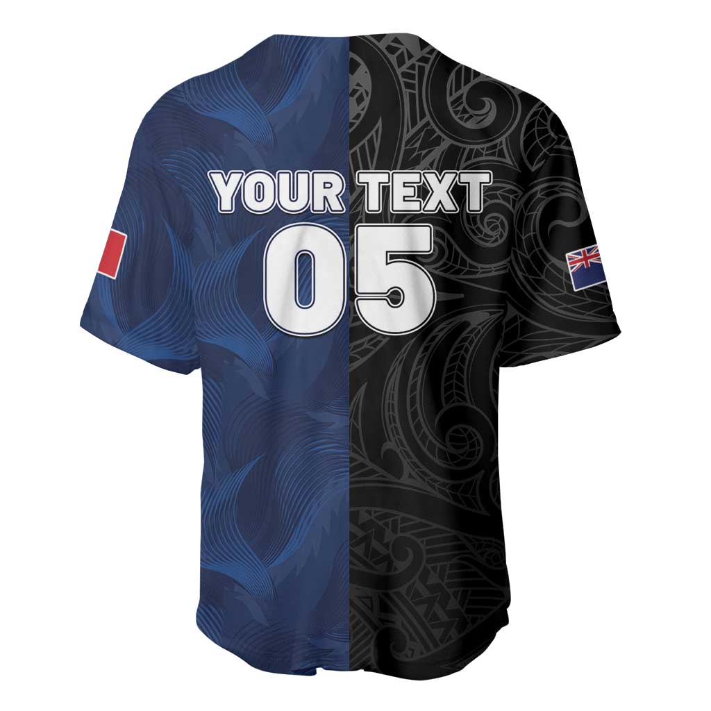 France And New Zealand Rugby Custom Baseball Jersey Les Bleus Rooster With Maori Tiki - Polynesian Pride