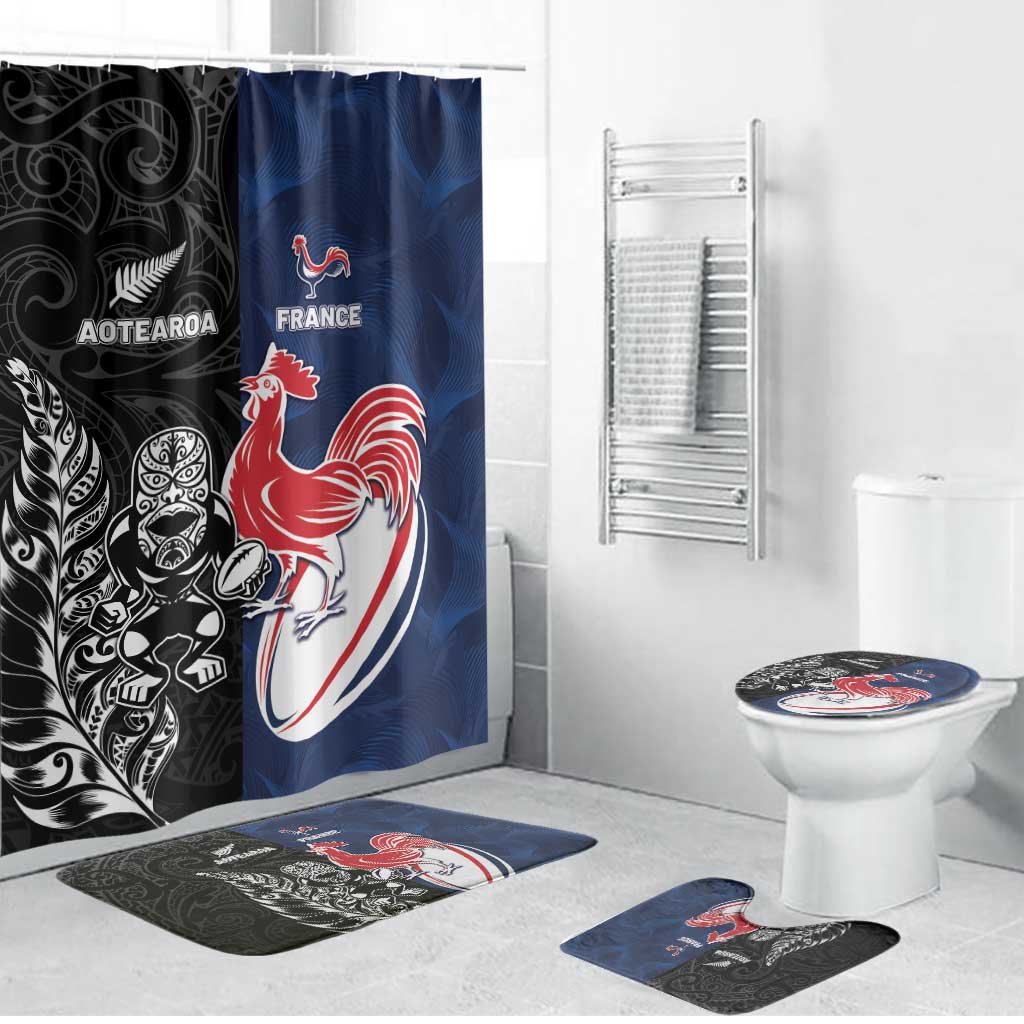 France And New Zealand Rugby Bathroom Set Les Bleus Rooster With Maori Tiki - Polynesian Pride