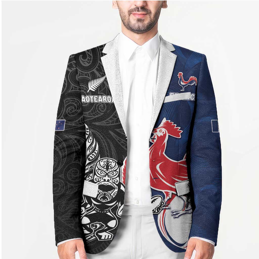France And New Zealand Rugby Custom Blazer Les Bleus Rooster With Maori Tiki - Polynesian Pride