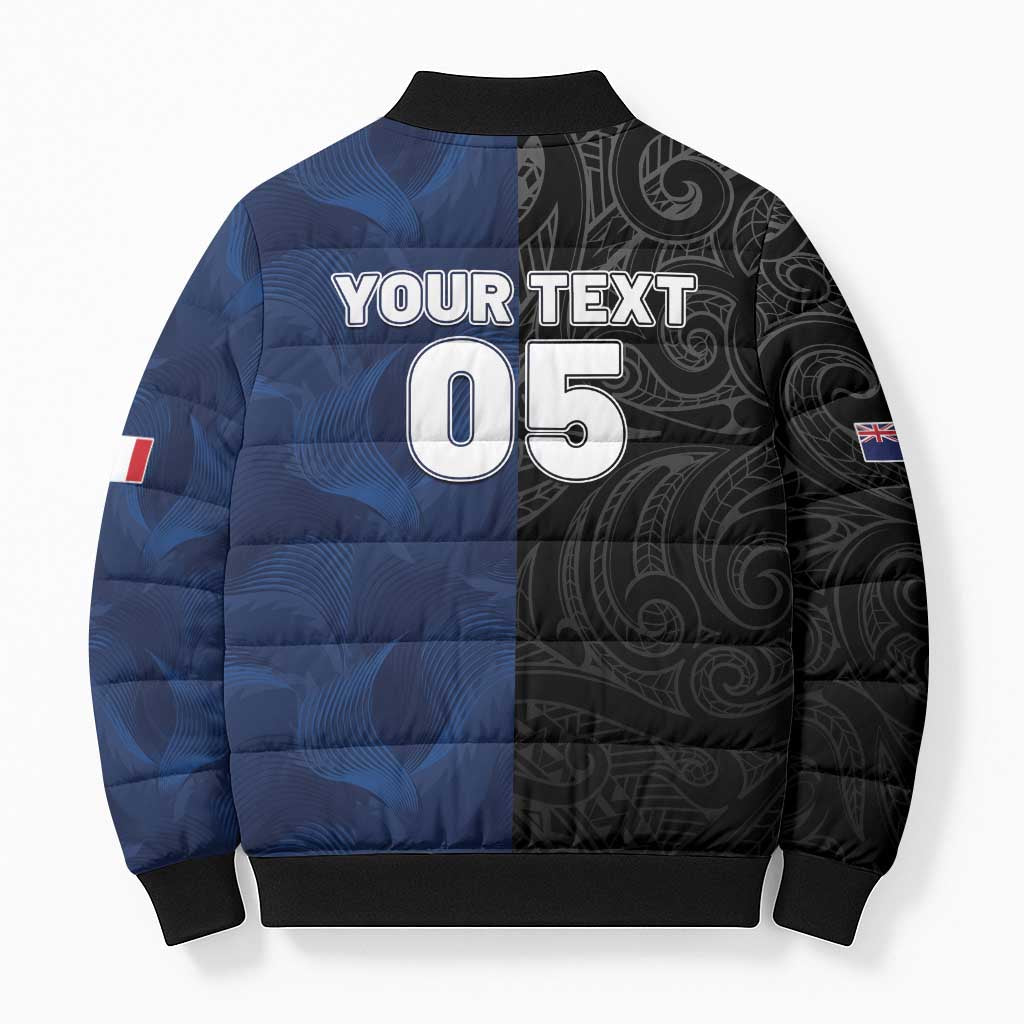 France And New Zealand Rugby Custom Bomber Puffer Jacket Les Bleus Rooster With Maori Tiki - Polynesian Pride