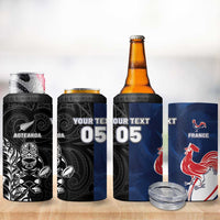 France And New Zealand Rugby Custom 4 in 1 Can Cooler Tumbler Les Bleus Rooster With Maori Tiki - Polynesian Pride