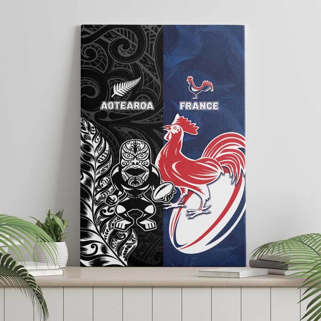 France And New Zealand Rugby Canvas Wall Art Les Bleus Rooster With Maori Tiki - Polynesian Pride