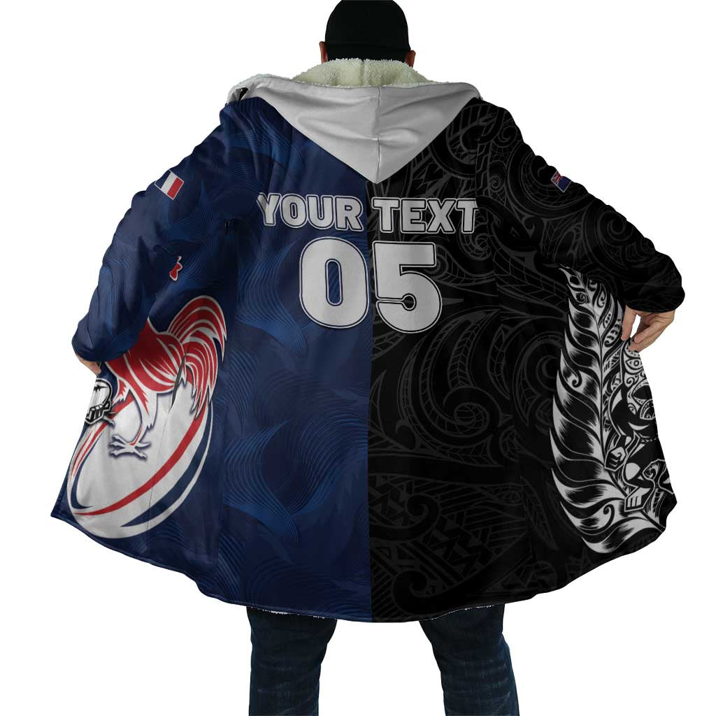 France And New Zealand Rugby Custom Cloak Les Bleus Rooster With Maori Tiki - Polynesian Pride