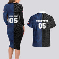 France And New Zealand Rugby Custom Couples Matching Long Sleeve Bodycon Dress and Hawaiian Shirt Les Bleus Rooster With Maori Tiki - Polynesian Pride