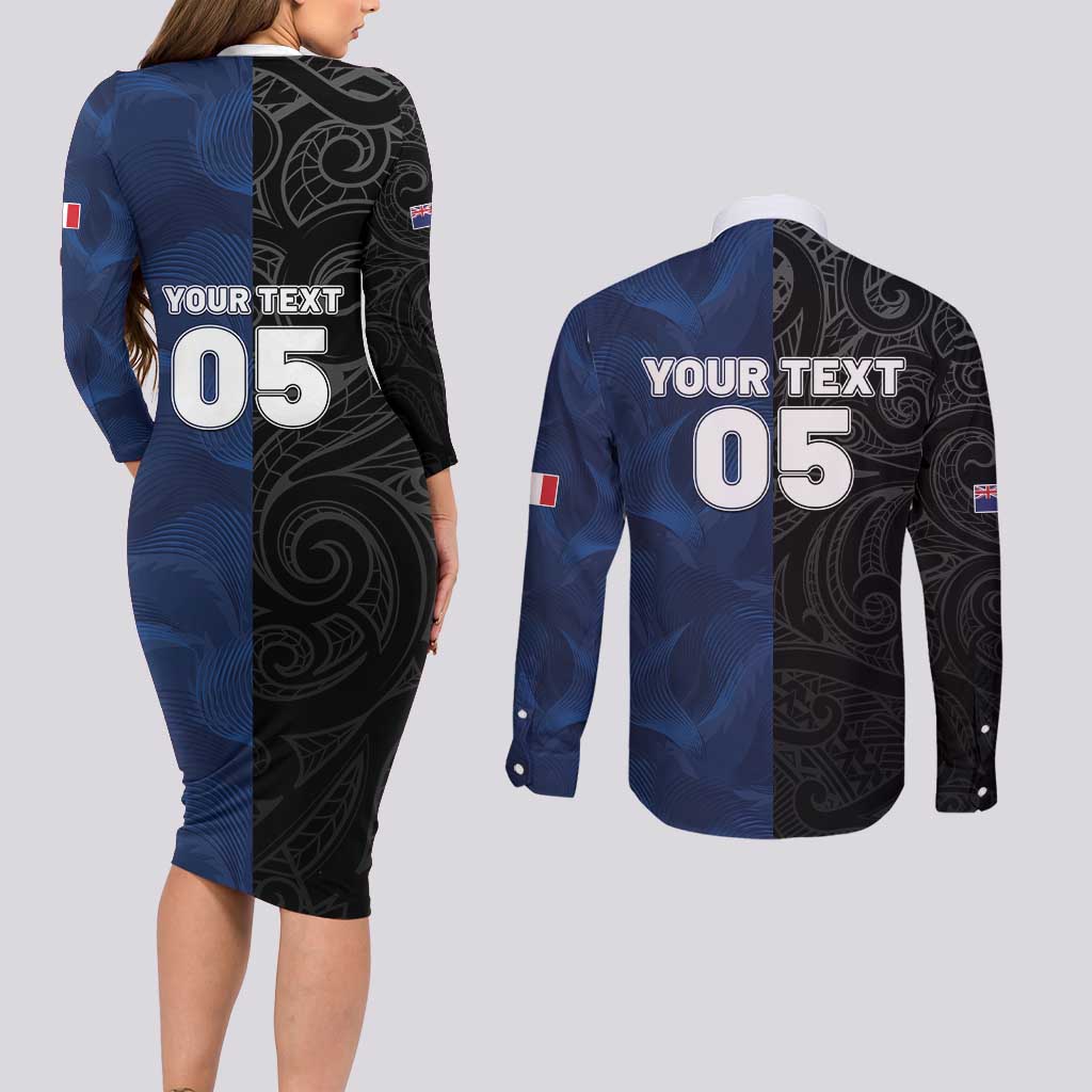 France And New Zealand Rugby Custom Couples Matching Long Sleeve Bodycon Dress and Long Sleeve Button Shirt Les Bleus Rooster With Maori Tiki - Polynesian Pride