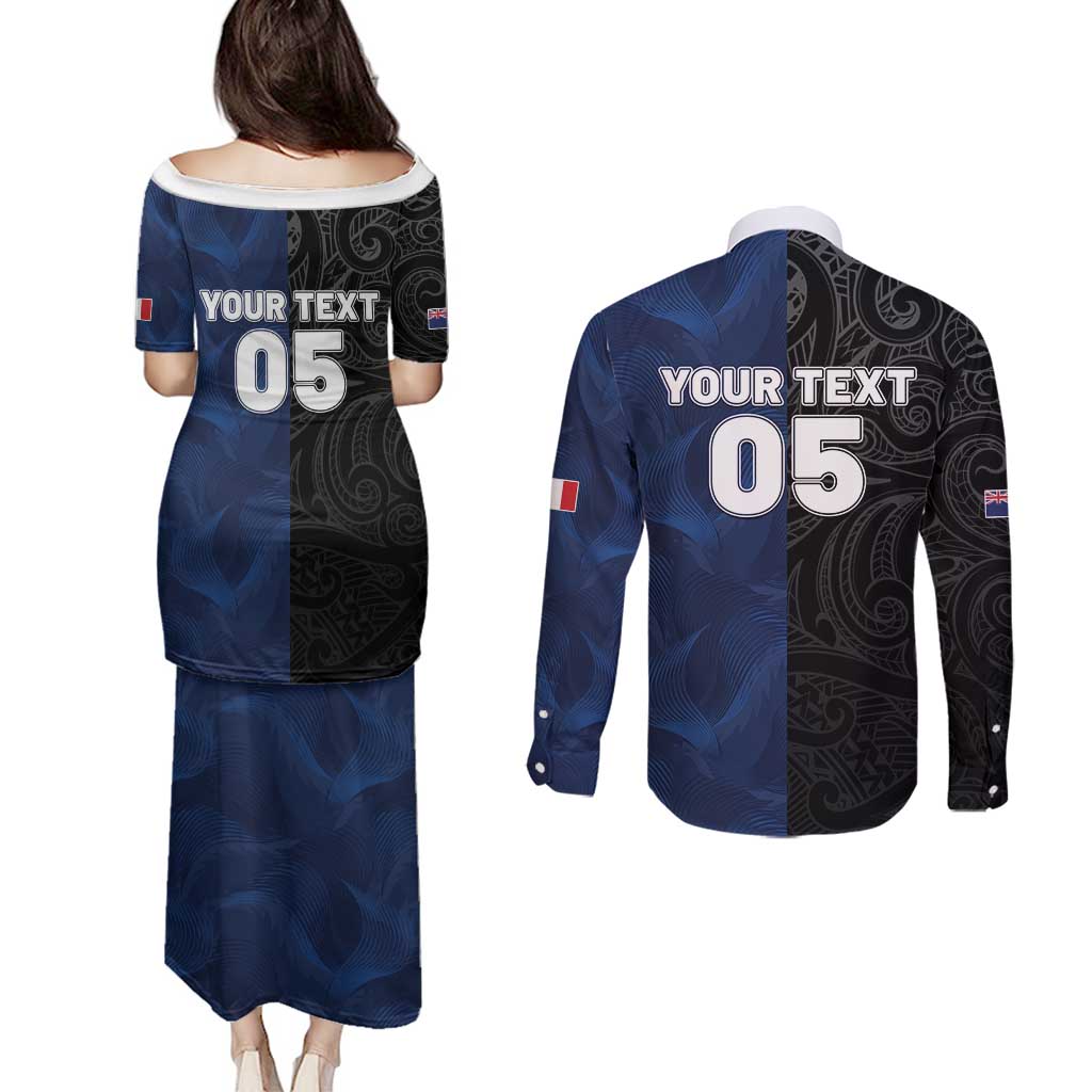 France And New Zealand Rugby Custom Couples Matching Puletasi and Long Sleeve Button Shirt Les Bleus Rooster With Maori Tiki - Polynesian Pride
