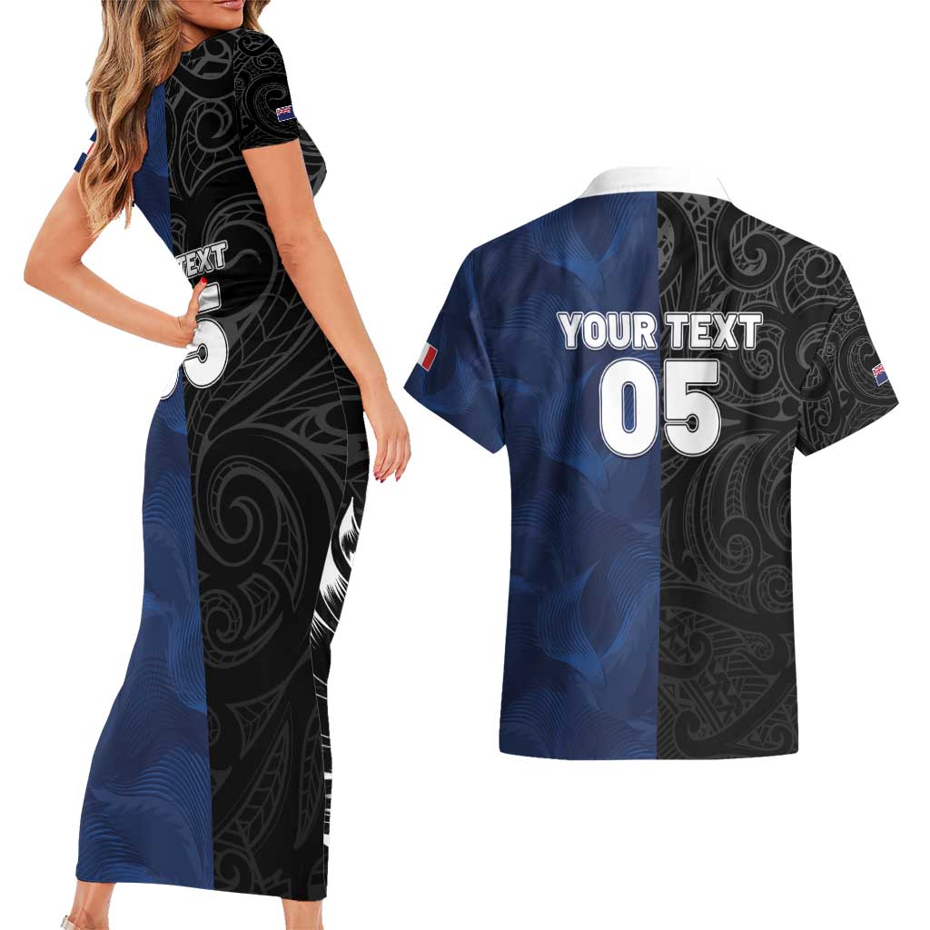 France And New Zealand Rugby Custom Couples Matching Short Sleeve Bodycon Dress and Hawaiian Shirt Les Bleus Rooster With Maori Tiki - Polynesian Pride