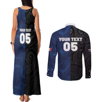 France And New Zealand Rugby Custom Couples Matching Tank Maxi Dress and Long Sleeve Button Shirt Les Bleus Rooster With Maori Tiki - Polynesian Pride
