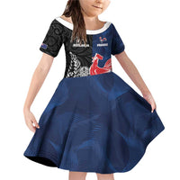 France And New Zealand Rugby Custom Family Matching Off Shoulder Short Dress and Hawaiian Shirt Les Bleus Rooster With Maori Tiki - Polynesian Pride
