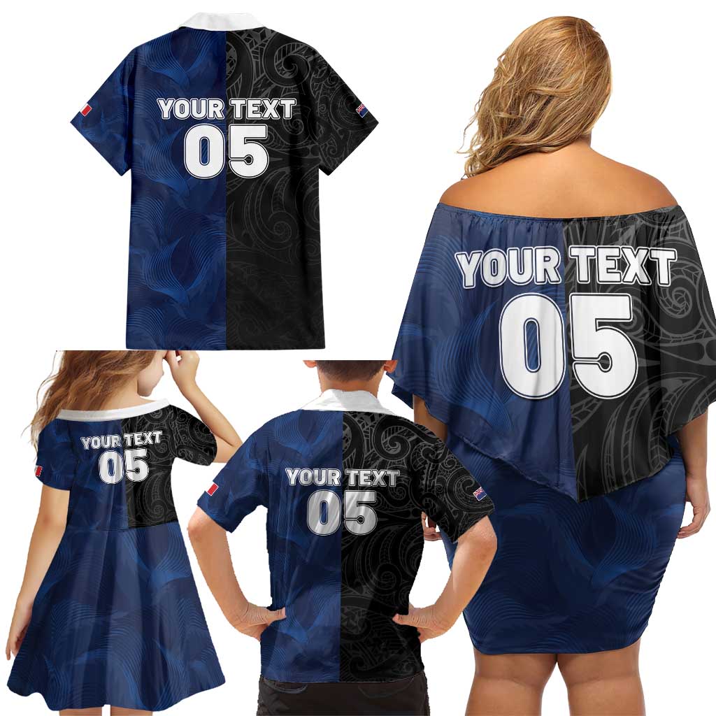 France And New Zealand Rugby Custom Family Matching Off Shoulder Short Dress and Hawaiian Shirt Les Bleus Rooster With Maori Tiki - Polynesian Pride