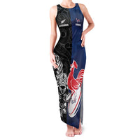 France And New Zealand Rugby Custom Family Matching Tank Maxi Dress and Hawaiian Shirt Les Bleus Rooster With Maori Tiki - Polynesian Pride