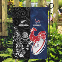 France And New Zealand Rugby Garden Flag Les Bleus Rooster With Maori Tiki - Polynesian Pride