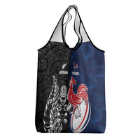 France And New Zealand Rugby Grocery Bag Les Bleus Rooster With Maori Tiki - Polynesian Pride