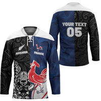 France And New Zealand Rugby Custom Hockey Jersey Les Bleus Rooster With Maori Tiki - Polynesian Pride
