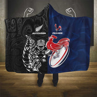 France And New Zealand Rugby Hooded Blanket Les Bleus Rooster With Maori Tiki - Polynesian Pride