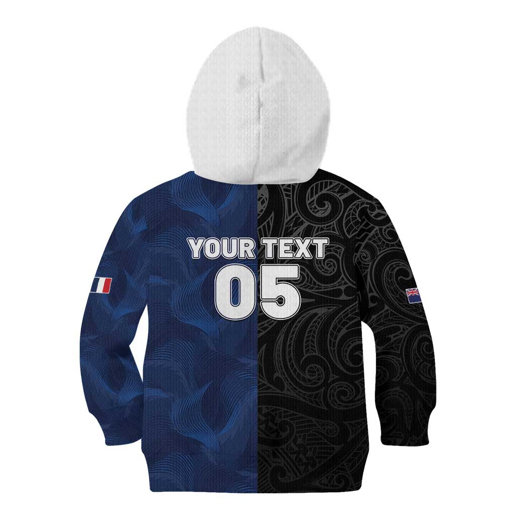 France And New Zealand Rugby Custom Kid Hoodie Les Bleus Rooster With Maori Tiki - Polynesian Pride