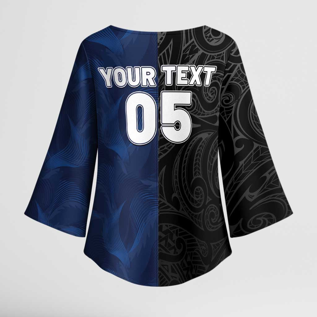 France And New Zealand Rugby Custom Kimono Sleeve Blouse Les Bleus Rooster With Maori Tiki - Polynesian Pride