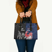 France And New Zealand Rugby Leather Bag Les Bleus Rooster With Maori Tiki - Polynesian Pride