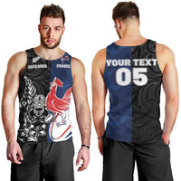 France And New Zealand Rugby Custom Men Tank Top Les Bleus Rooster With Maori Tiki - Polynesian Pride