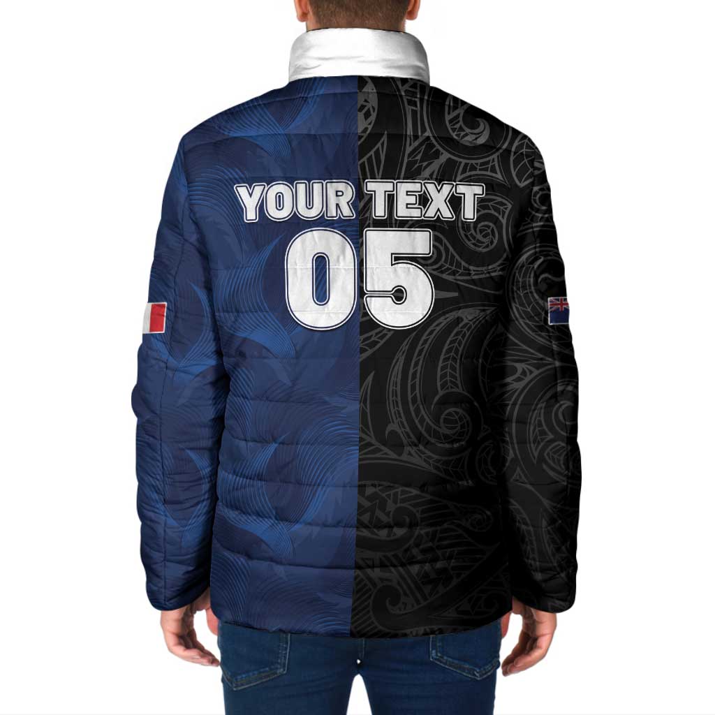 France And New Zealand Rugby Custom Padded Jacket Les Bleus Rooster With Maori Tiki - Polynesian Pride