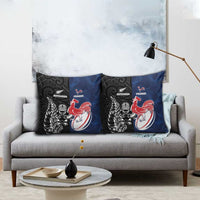 France And New Zealand Rugby Pillow Cover Les Bleus Rooster With Maori Tiki - Polynesian Pride