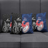 France And New Zealand Rugby Pillow Cover Les Bleus Rooster With Maori Tiki - Polynesian Pride