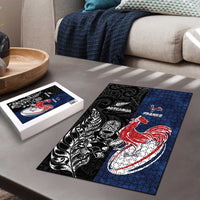 France And New Zealand Rugby Puzzle Les Bleus Rooster With Maori Tiki - Polynesian Pride