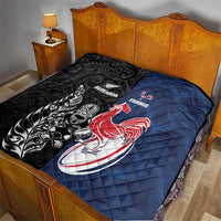 France And New Zealand Rugby Quilt Les Bleus Rooster With Maori Tiki - Polynesian Pride