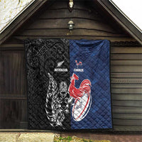 France And New Zealand Rugby Quilt Les Bleus Rooster With Maori Tiki - Polynesian Pride
