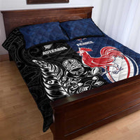 France And New Zealand Rugby Quilt Bed Set Les Bleus Rooster With Maori Tiki - Polynesian Pride
