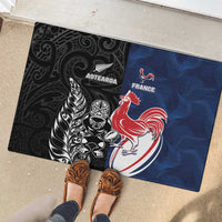 France And New Zealand Rugby Rubber Doormat Les Bleus Rooster With Maori Tiki - Polynesian Pride