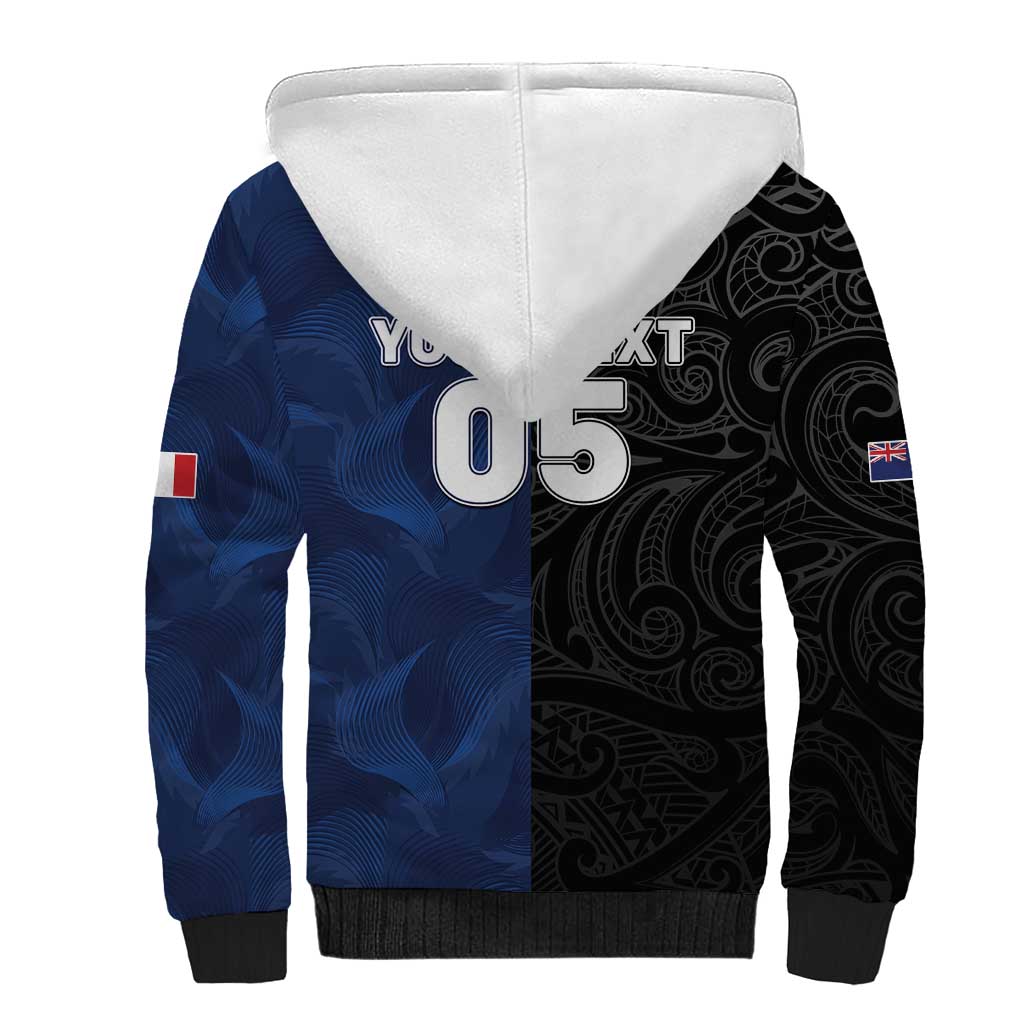 France And New Zealand Rugby Custom Sherpa Hoodie Les Bleus Rooster With Maori Tiki - Polynesian Pride