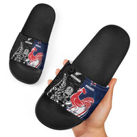 France And New Zealand Rugby Slide Sandals Les Bleus Rooster With Maori Tiki - Polynesian Pride