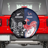 France And New Zealand Rugby Spare Tire Cover Les Bleus Rooster With Maori Tiki - Polynesian Pride