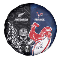 France And New Zealand Rugby Spare Tire Cover Les Bleus Rooster With Maori Tiki - Polynesian Pride