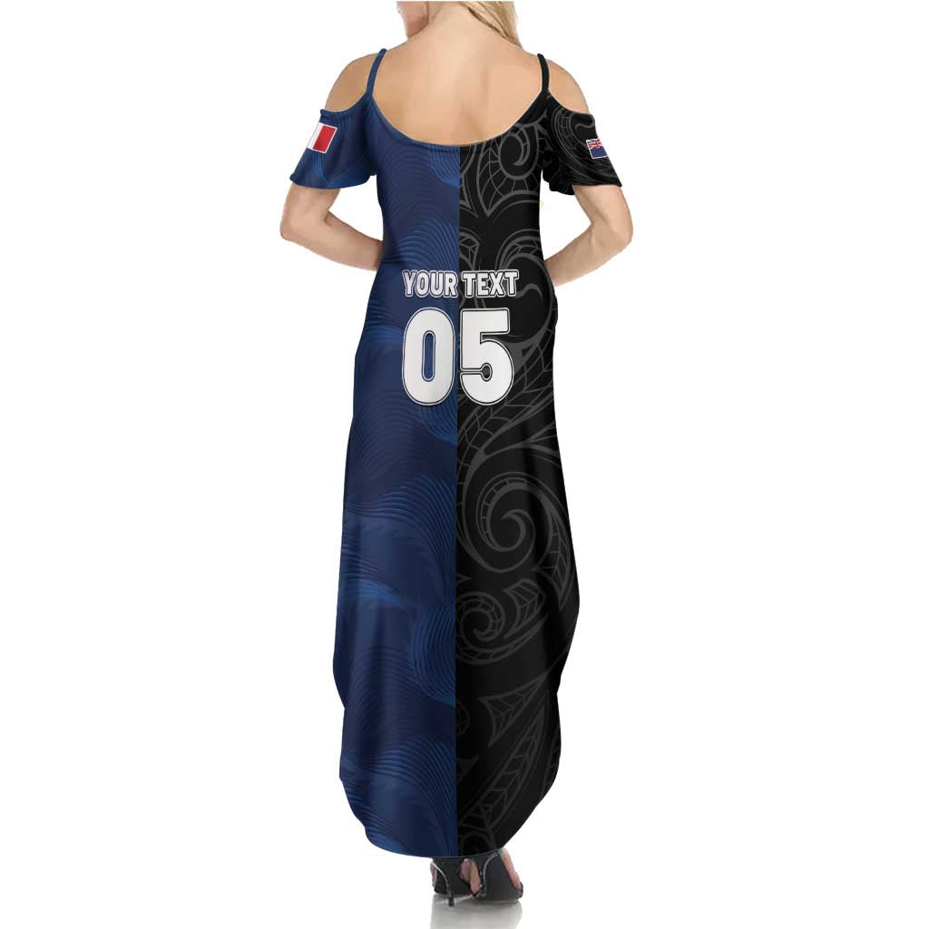 France And New Zealand Rugby Custom Summer Maxi Dress Les Bleus Rooster With Maori Tiki - Polynesian Pride