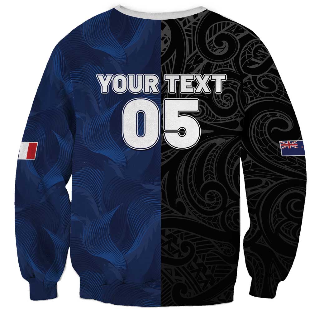 France And New Zealand Rugby Custom Sweatshirt Les Bleus Rooster With Maori Tiki - Polynesian Pride
